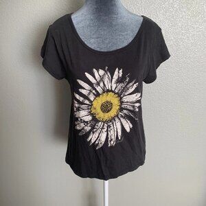 O’Neill Women's Small Dark Grey Relaxed Fit Short Sleeve Daisy Flower T-shirt